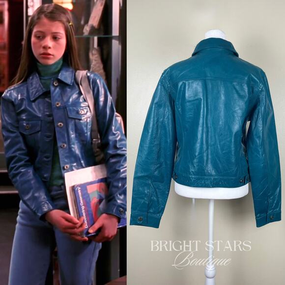 Rare Blue Teal Leather Jacket ASO Dawn Summers Buffy The Vampire Slayer Y2K - Picture 2 of 13